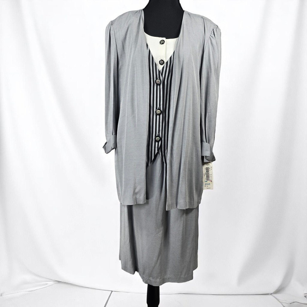 Vintage Deadstock Tori‎ Alexander Skirt Suit Set Blazer Vest Striped Size 14 NWT